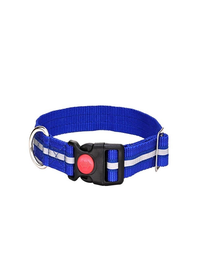 ADIL'S Nylon Reflective Dog Collar 1 Inch Width - Adjustable Heavy Duty Pet Collars with Quick Release Buckle & D-Ring for leashes Suitable for All Breeds, Size: M, Blue - Image 1